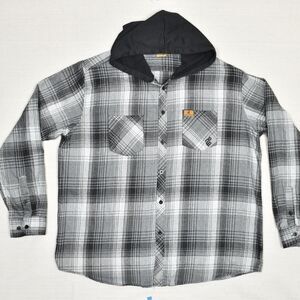 Rocawear Cotton Blend Gray Plaid Hooded Button Down Flannel Shirt Size 2XL